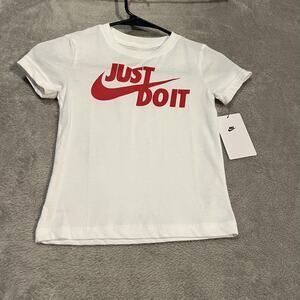 Nike Shirt Youth XS 3-4 Years White Red Just Do It Swoosh Graphic Tee New